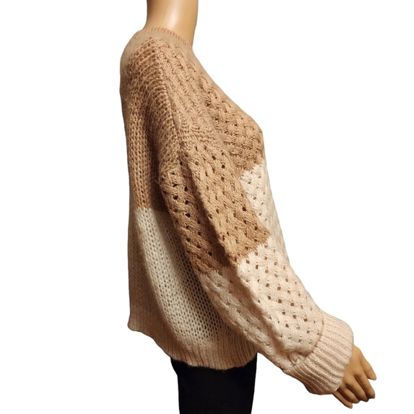 Neutral Pullover Oversized Loose Knit Waffle Sweater Size S - Picture 3 of 10